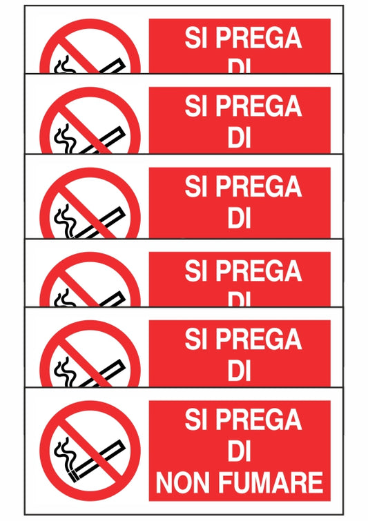 KIT DI 6 ADESIVI UNI - SI PREGA DI NON FUMARE - Pittogramma ISO 7010 Con Stampa Diretta U.V. (IDEALE ANCHE PER ESTERNO)