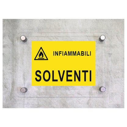 Global Targa Cartello in plexiglass - SODA CAUSTICA RETTANGOLARE - Con Distanziali in acciaio inox, Stampa UV