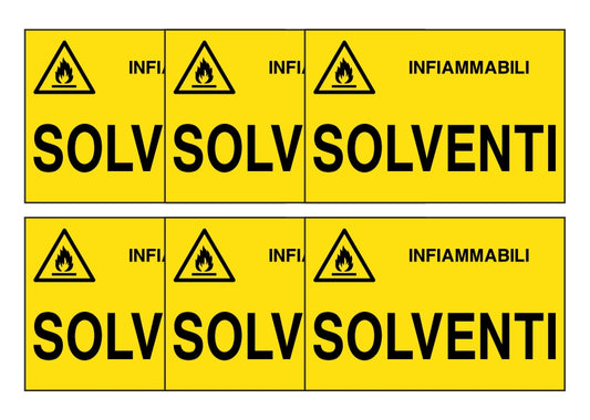 KIT DI 6 ADESIVI RETTANGOLARI - SOLVENTI - Pittogramma ISO 7010 Con Stampa Diretta U.V. (IDEALE ANCHE PER ESTERNO)