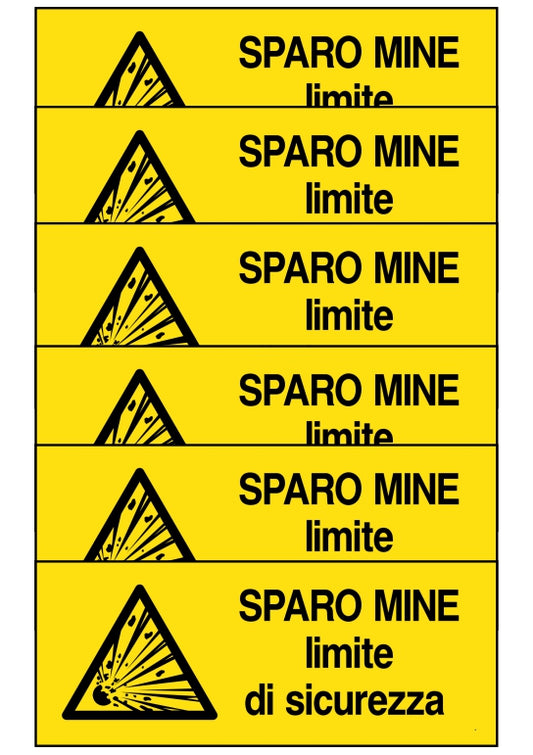 GLOBAL KIT DI 6 ADESIVI UNI - SPARO MINE LIMITE DI SICUREZZA - Pittogramma ISO 7010 Con Stampa Diretta U.V. (IDEALE ANCHE PER ESTERNO)
