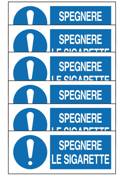 GLOBAL KIT DI 6 ADESIVI UNI - SPEGNERE LE SIGARETTE - Pittogramma ISO 7010 Con Stampa Diretta U.V. (IDEALE ANCHE PER ESTERNO)