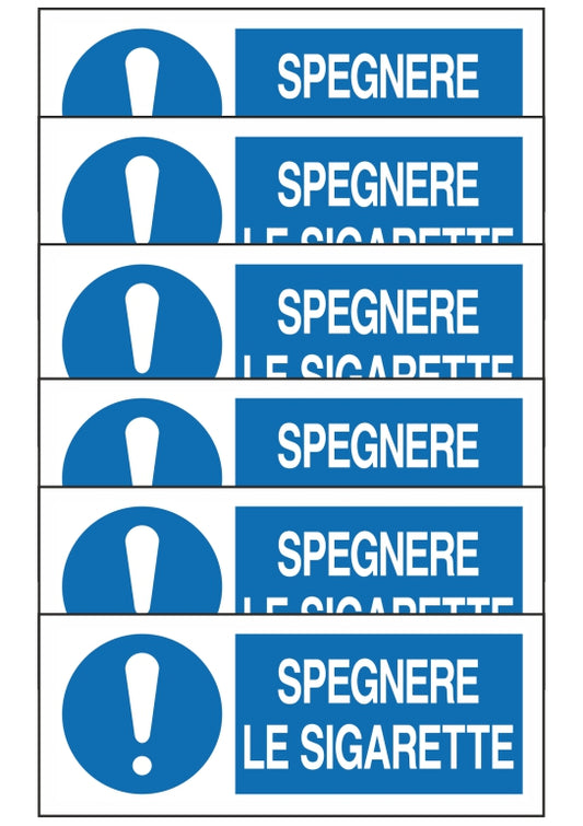 GLOBAL KIT DI 6 ADESIVI UNI - SPEGNERE LE SIGARETTE - Pittogramma ISO 7010 Con Stampa Diretta U.V. (IDEALE ANCHE PER ESTERNO)