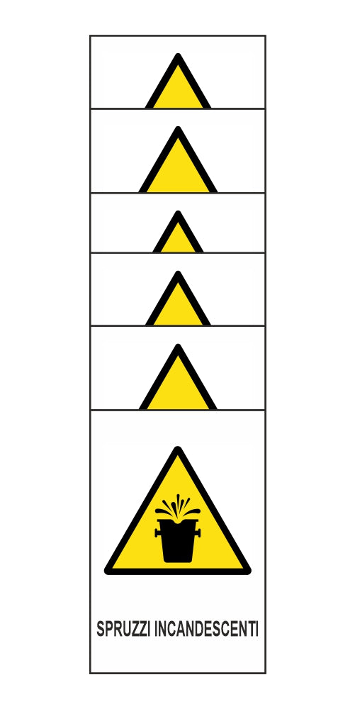 KIT DI 6 ADESIVI RETTANGOLARI - SPRUZZI INCANDESCENTI - Pittogramma ISO 7010 Con Stampa Diretta U.V. (IDEALE ANCHE PER ESTERNO)