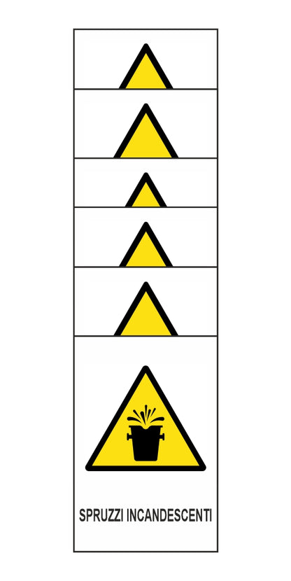 KIT DI 6 ADESIVI RETTANGOLARI - SPRUZZI INCANDESCENTI - Pittogramma ISO 7010 Con Stampa Diretta U.V. (IDEALE ANCHE PER ESTERNO)