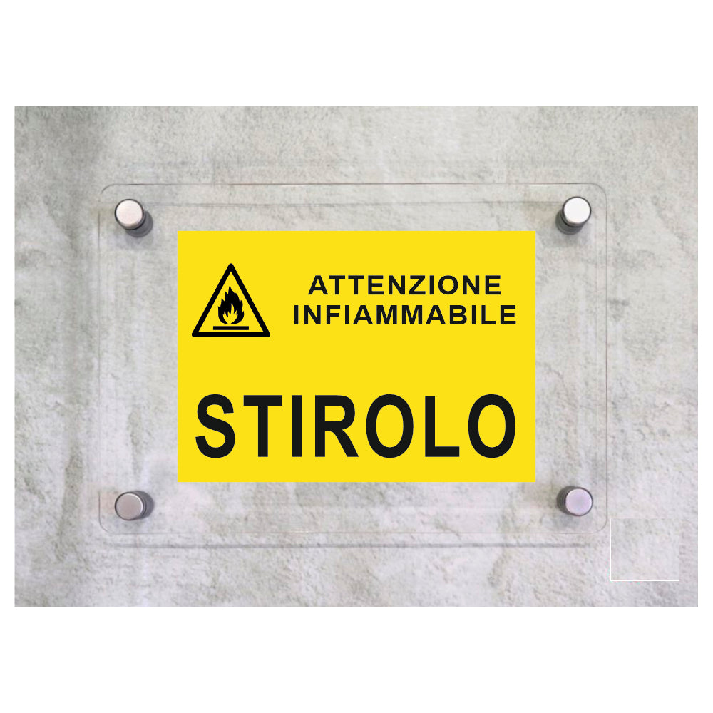 Global Targa Cartello in plexiglass - STIROLO RETTANGOLARE - Con Distanziali in acciaio inox, Stampa UV