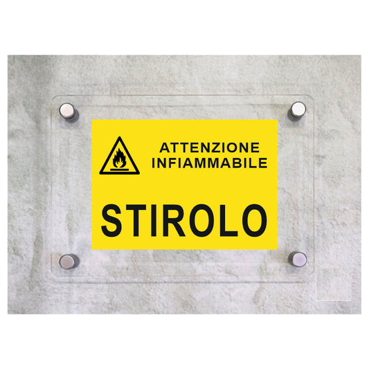 Global Targa Cartello in plexiglass - STIROLO RETTANGOLARE - Con Distanziali in acciaio inox, Stampa UV