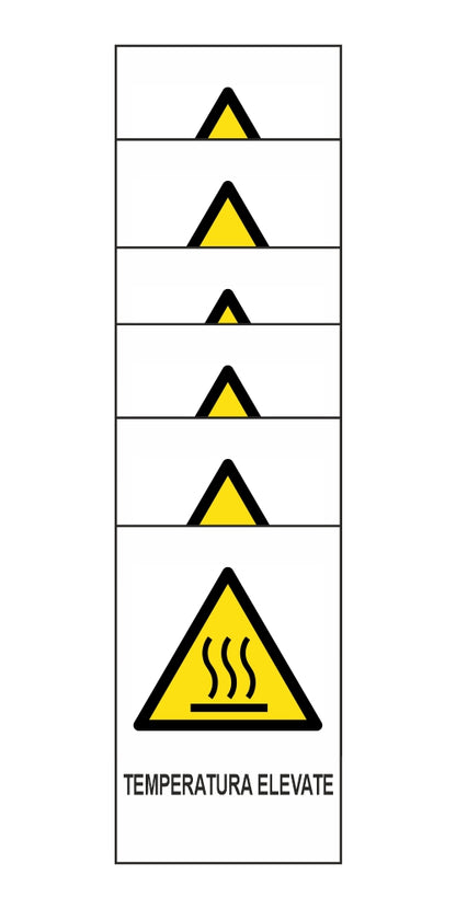 KIT DI 6 ADESIVI RETTANGOLARI - TEMPERATURA ELEVATA - Pittogramma ISO 7010 Con Stampa Diretta U.V. (IDEALE ANCHE PER ESTERNO)