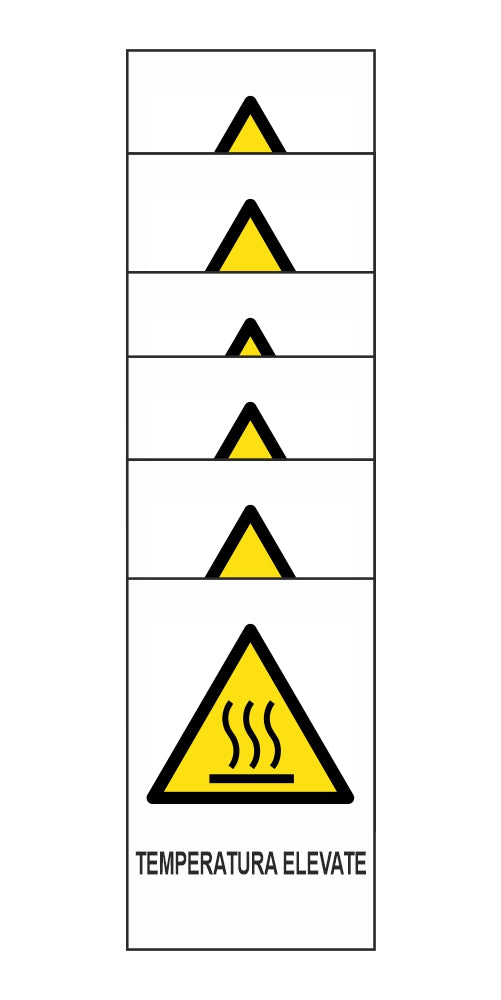 KIT DI 6 ADESIVI RETTANGOLARI - TEMPERATURA ELEVATA - Pittogramma ISO 7010 Con Stampa Diretta U.V. (IDEALE ANCHE PER ESTERNO)