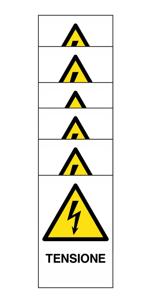 KIT DI 6 ADESIVI RETTANGOLARI - TENSIONE - Pittogramma ISO 7010 Con Stampa Diretta U.V. (IDEALE ANCHE PER ESTERNO)