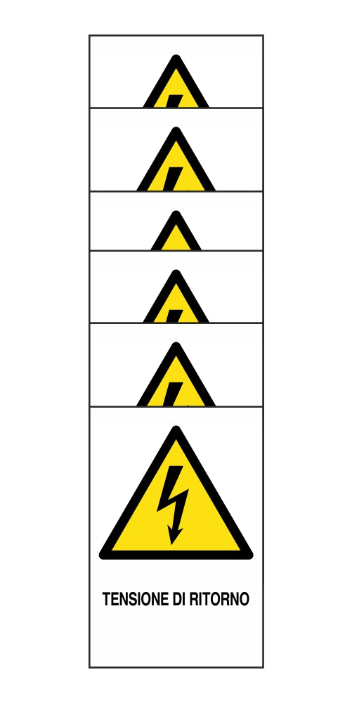 KIT DI 6 ADESIVI RETTANGOLARI - TENSIONE DI RITORNO - Pittogramma ISO 7010 Con Stampa Diretta U.V. (IDEALE ANCHE PER ESTERNO)