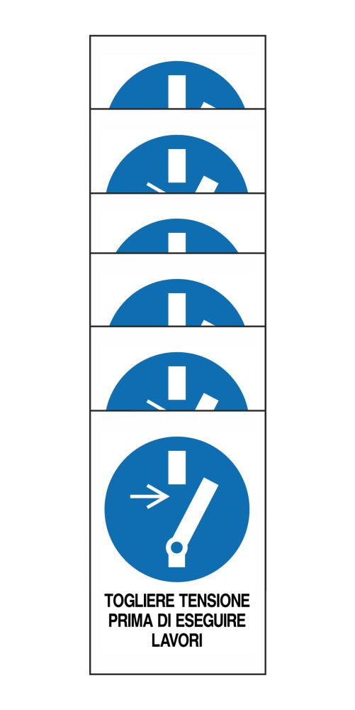 KIT DI 6 ADESIVI RETTANGOLARI - TOGLIERE LA TENSIONE PRIMA DI ESEGUIRE LAVORI - Pittogramma ISO 7010 Con Stampa Diretta U.V. (IDEALE ANCHE PER ESTERNO)