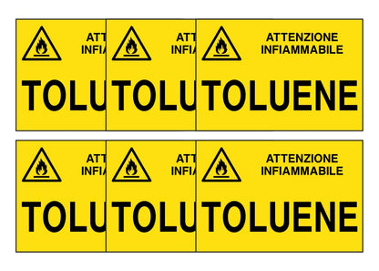 KIT DI 6 ADESIVI RETTANGOLARI - TOLUENE - Pittogramma ISO 7010 Con Stampa Diretta U.V. (IDEALE ANCHE PER ESTERNO)