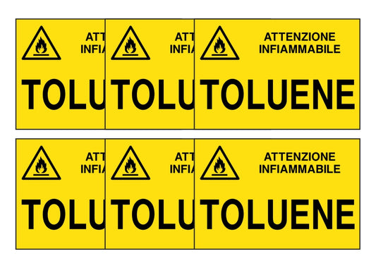 KIT DI 6 ADESIVI RETTANGOLARI - TOLUENE - Pittogramma ISO 7010 Con Stampa Diretta U.V. (IDEALE ANCHE PER ESTERNO)