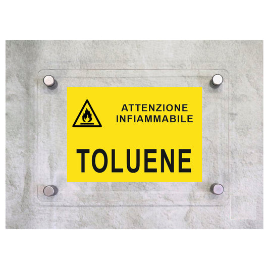Global Targa Cartello in plexiglass - TOLUENE RETTANGOLARE - Con Distanziali in acciaio inox, Stampa UV