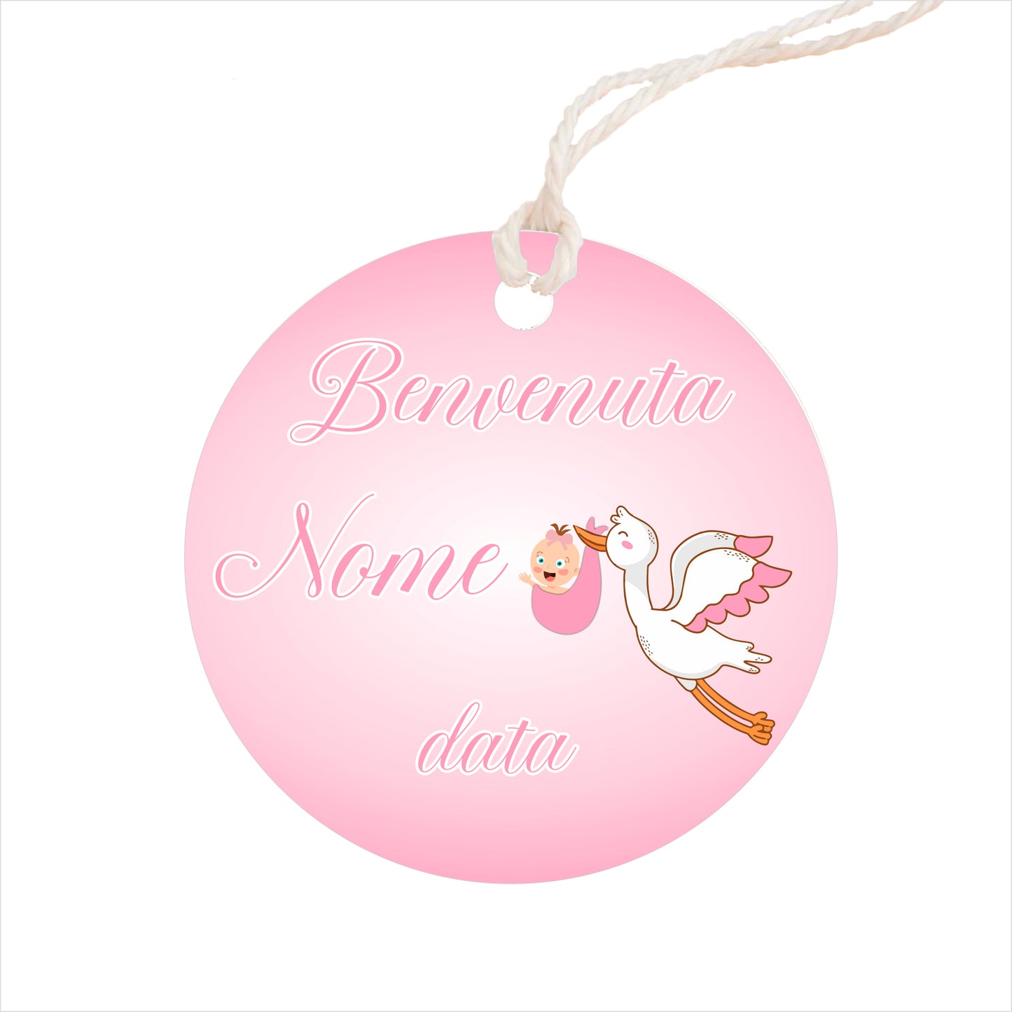 GLOBAL Bigliettini Bomboniera per Nascita Personalizzato - CICOGNA BIMBA - Bigliettini Bomboniera con piega, Bigliettini Bomboniera tondo, Personalizzati con Nome e Data, MADE IN ITALY