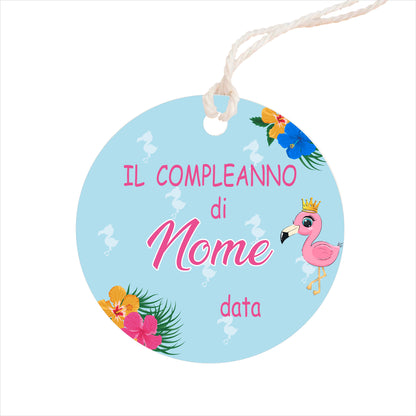 GLOBAL Bigliettini Bomboniera per Compleanno Personalizzato - FENICOTTERO - Bigliettini Bomboniera con piega, Bigliettini Bomboniera tondo, Personalizzati con Nome e Data, MADE IN ITALY
