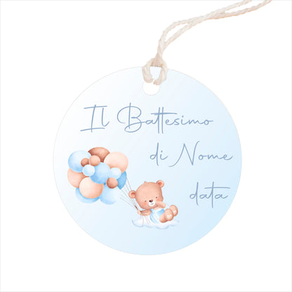 GLOBAL Bigliettini Bomboniera per Battesimo Personalizzato - ORSETTO BIMBO - Bigliettini Bomboniera con piega, Bigliettini Bomboniera tondo, Personalizzati con Nome e Data, MADE IN ITALY