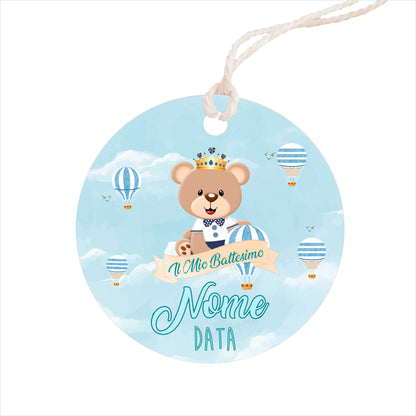 GLOBAL Bigliettini Bomboniera per Battesimo Personalizzato - ORSETTO BIMBO MOD. 2 - Bigliettini Bomboniera con piega, Bigliettini Bomboniera tondo, Personalizzati con Nome e Data, MADE IN ITALY