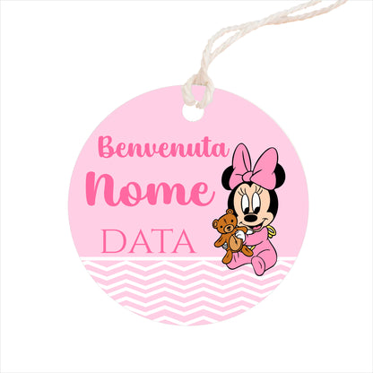 GLOBAL Bigliettini Bomboniera per Nascita Personalizzato - BABY TOPOLINA - Bigliettini Bomboniera con piega, Bigliettini Bomboniera tondo, Personalizzati con Nome e Data, MADE IN ITALY