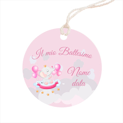 GLOBAL Bigliettini Bomboniera per Battesimo Personalizzato - ELEFANTE BIMBA - Bigliettini Bomboniera con piega, Bigliettini Bomboniera tondo, Personalizzati con Nome e Data, MADE IN ITALY