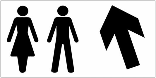 GLOBAL CARTELLO SEGNALETICO UNI - Toilette uomini e donne con freccia personalizzata- Adesivo Extra Resistente, Pannello in Forex, Pannello In Alluminio