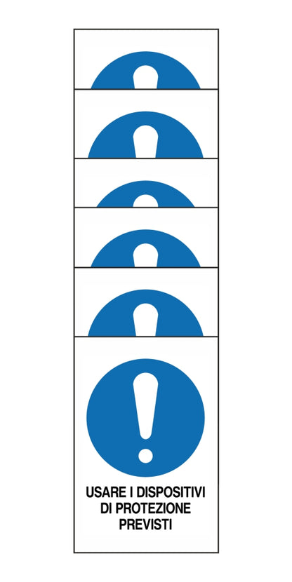 KIT DI 6 ADESIVI RETTANGOLARI - USARE I DISPOSITIVI DI PROTEZIONE PREVISTI - Pittogramma ISO 7010 Con Stampa Diretta U.V. (IDEALE ANCHE PER ESTERNO)