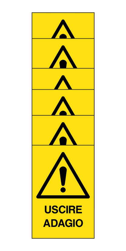KIT DI 6 ADESIVI RETTANGOLARI - USCIRE ADAGIO - Pittogramma ISO 7010 Con Stampa Diretta U.V. (IDEALE ANCHE PER ESTERNO)