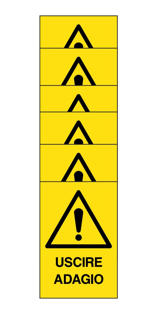 KIT DI 6 ADESIVI RETTANGOLARI - USCIRE ADAGIO - Pittogramma ISO 7010 Con Stampa Diretta U.V. (IDEALE ANCHE PER ESTERNO)