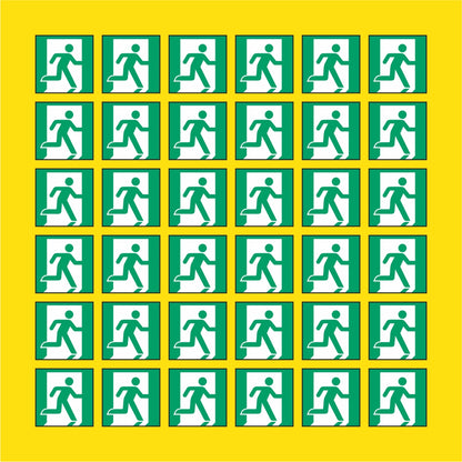 PACCO DA 6 KIT DI 6 ADESIVI QUADRATI - Uscita di emergenza (a destra) - Pittogramma ISO 7010 Con Stampa Diretta U.V.