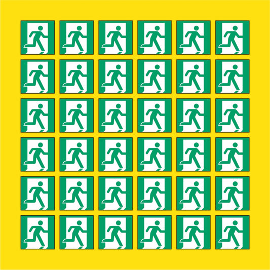 PACCO DA 6 KIT DI 6 ADESIVI QUADRATI - Uscita di emergenza (a destra) - Pittogramma ISO 7010 Con Stampa Diretta U.V.