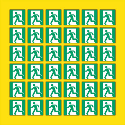 PACCO DA 6 KIT DI 6 ADESIVI QUADRATI - Uscita di emergenza (a sinistra) - Pittogramma ISO 7010 Con Stampa Diretta U.V.