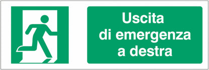 GLOBAL CARTELLO SEGNALETICO UNI - Uscita di emergenza a destra 2 - Adesivo Extra Resistente, Pannello in Forex, Pannello In Alluminio