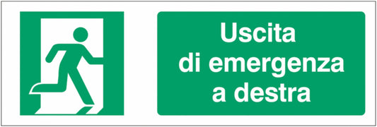 GLOBAL CARTELLO SEGNALETICO UNI - Uscita di emergenza a destra 2 - Adesivo Extra Resistente, Pannello in Forex, Pannello In Alluminio