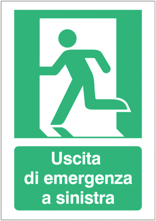 GLOBAL CARTELLO SEGNALETICO - Uscita di emergenza a sinistra - Adesivo Extra Resistente, Pannello in Forex, Pannello In Alluminio