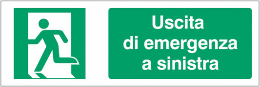GLOBAL CARTELLO SEGNALETICO UNI - Uscita di emergenza a sinistra 2 - Adesivo Extra Resistente, Pannello in Forex, Pannello In Alluminio