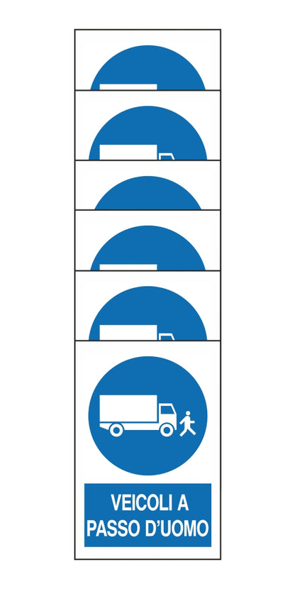 KIT DI 6 ADESIVI RETTANGOLARI - VEICOLI A PASSO D'UOMO - Pittogramma ISO 7010 Con Stampa Diretta U.V. (IDEALE ANCHE PER ESTERNO)