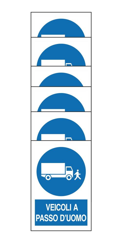 KIT DI 6 ADESIVI RETTANGOLARI - VEICOLI A PASSO D'UOMO - Pittogramma ISO 7010 Con Stampa Diretta U.V. (IDEALE ANCHE PER ESTERNO)