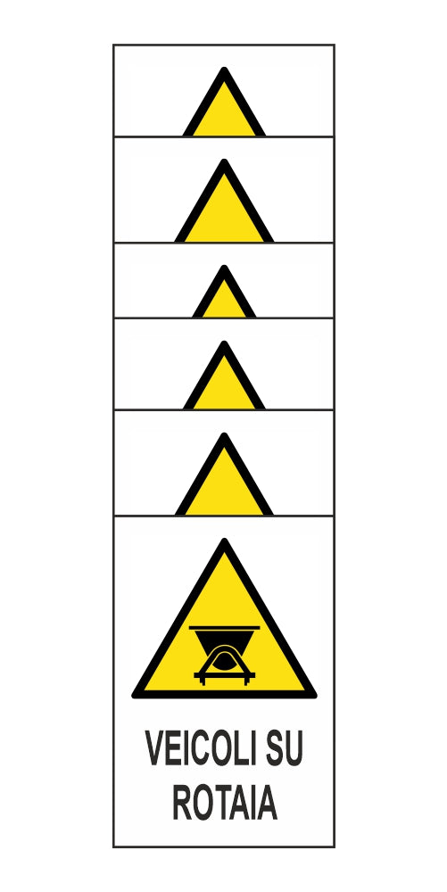 KIT DI 6 ADESIVI RETTANGOLARI - VEICOLI SU ROTAIA - Pittogramma ISO 7010 Con Stampa Diretta U.V. (IDEALE ANCHE PER ESTERNO)