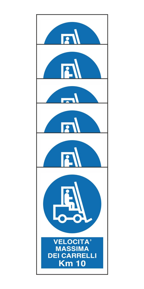 KIT DI 6 ADESIVI RETTANGOLARI - VELOCITA' MASSIMA DEI CARRELLI KM 10 - Pittogramma ISO 7010 Con Stampa Diretta U.V. (IDEALE ANCHE PER ESTERNO)