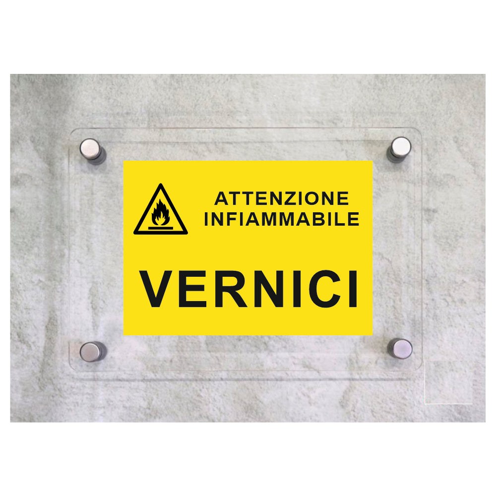 Global Targa Cartello in plexiglass - VERNICI RETTANGOLARE - Con Distanziali in acciaio inox, Stampa UV