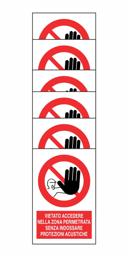 KIT DI 6 ADESIVI RETTANGOLARI - VIETATO ACCEDERE NELLA ZONA PERIMETRATA SENZA - Pittogramma ISO 7010 Con Stampa Diretta U.V. (IDEALE ANCHE PER ESTERNO)