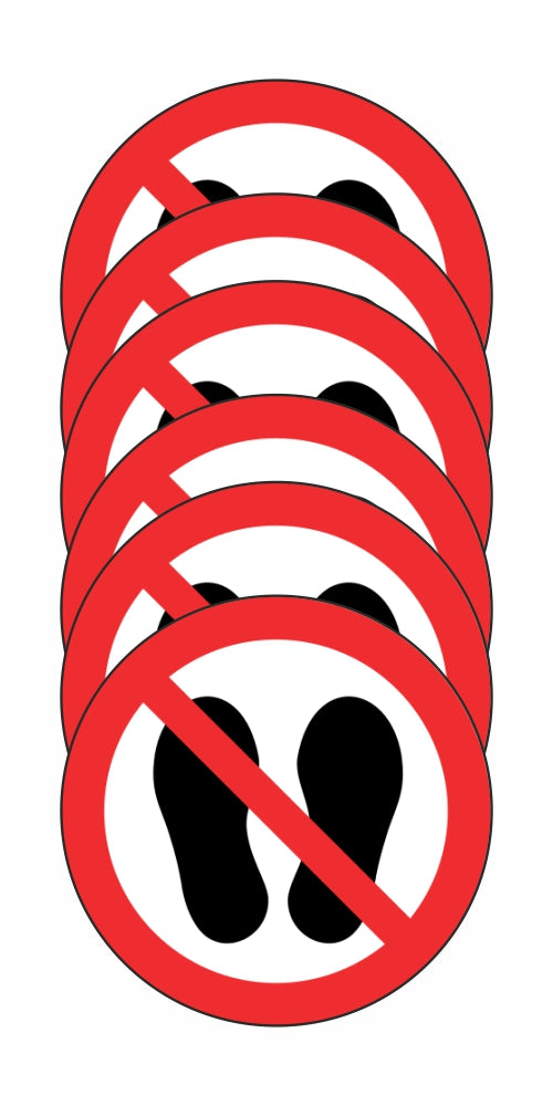 GLOBAL KIT DI 6 ADESIVI ROTONDI - VIETATO CALPESTARE O SOSTARE IN QUESTA ZONA - Pittogramma ISO 7010 Con Stampa Diretta U.V. (IDEALE ANCHE PER ESTERNO)