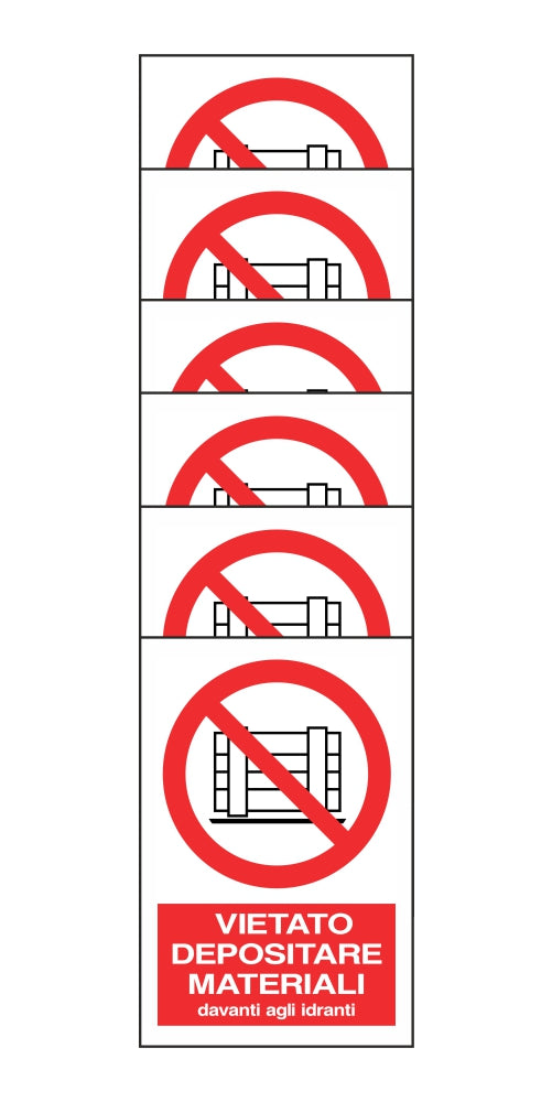 KIT DI 6 ADESIVI RETTANGOLARI - VIETATO DEPOSITARE MATERIALI DAVANTI AGLI IDRANTI - Pittogramma ISO 7010 Con Stampa Diretta U.V. (IDEALE ANCHE PER ESTERNO)
