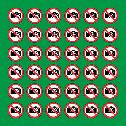 PACCO DA 6 KIT DI 6 ADESIVI ROTONDI - VIETATO FOTOGRAFARE - Pittogramma ISO 7010 Con Stampa Diretta U.V.