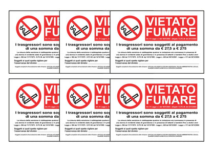 KIT DI 6 ADESIVI RETTANGOLARI - VIETATO FUMARE CON LEGGE - Pittogramma ISO 7010 Con Stampa Diretta U.V. (IDEALE ANCHE PER ESTERNO)