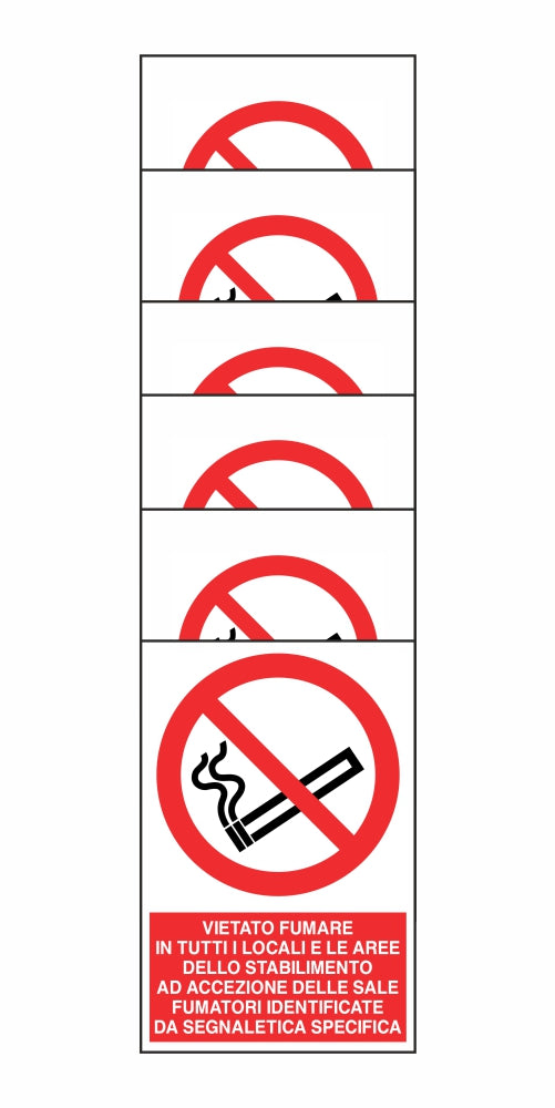 KIT DI 6 ADESIVI RETTANGOLARI - VIETATO FUMARE IN TUTTI I LOCALI E LE AREE DELLO - Pittogramma ISO 7010 Con Stampa Diretta U.V. (IDEALE ANCHE PER ESTERNO)
