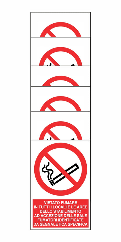 KIT DI 6 ADESIVI RETTANGOLARI - VIETATO FUMARE IN TUTTI I LOCALI E LE AREE DELLO - Pittogramma ISO 7010 Con Stampa Diretta U.V. (IDEALE ANCHE PER ESTERNO)