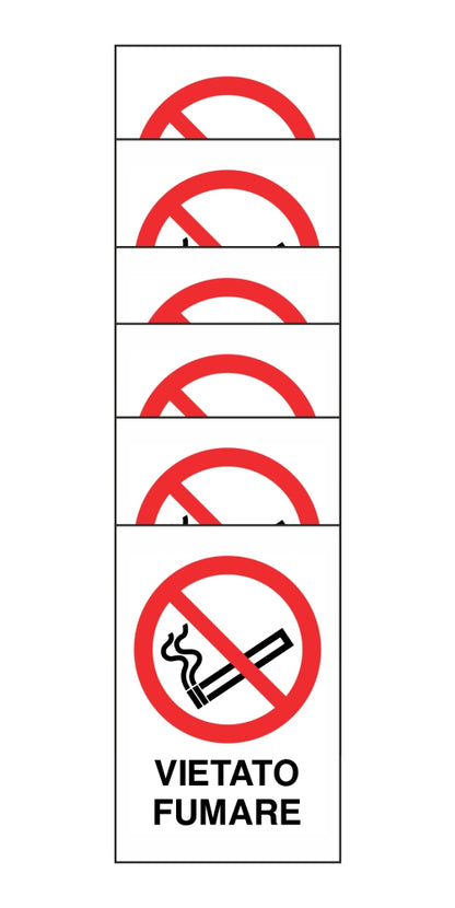 KIT DI 6 ADESIVI RETTANGOLARI - VIETATO FUMARE - Pittogramma ISO 7010 Con Stampa Diretta U.V. (IDEALE ANCHE PER ESTERNO)