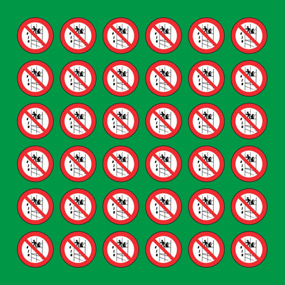 PACCO DA 6 KIT DI 6 ADESIVI ROTONDI - VIETATO GETTARE MATERIALI DAI PONTEGGI - Pittogramma ISO 7010 Con Stampa Diretta U.V.