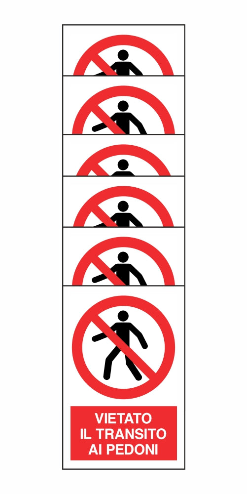 KIT DI 6 ADESIVI RETTANGOLARI - VIETATO PASSARE E FERMARSI A CANCELLO IN MOVIMENTO - Pittogramma ISO 7010 Con Stampa Diretta U.V. (IDEALE ANCHE PER ESTERNO)